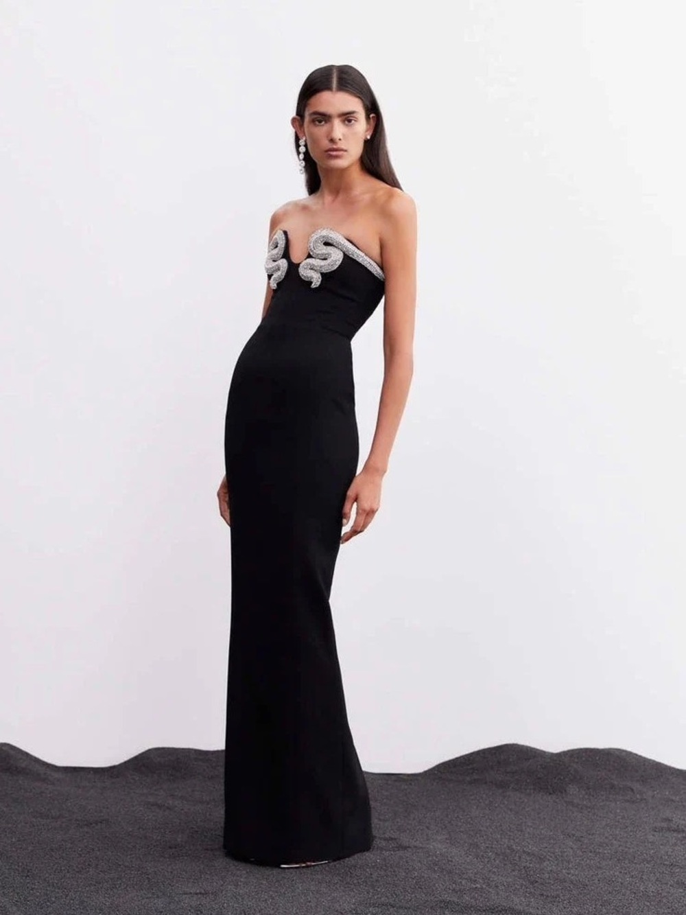 Rachel Gilbert Lukas Crystal Snake Strapless Column Gown Black Size 4